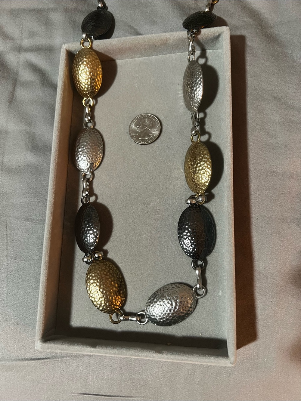Hammered Oval Necklace - Gold Black & Silver